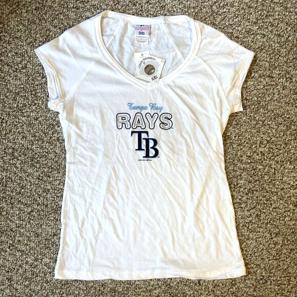 NWT MLB Genuine Merchandise Tampa Bay Rays T-Shirt Womens Size L Baseball Studs - Picture 1 of 10